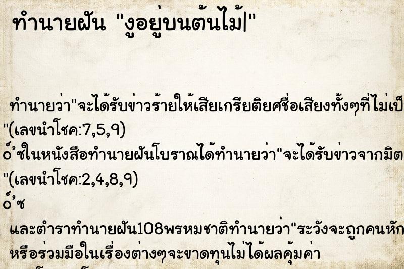 ทำนายฝัน งูอยู่บนต้นไม้|